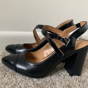 Nine West chunky heel pumps.